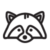 Black and white graphic raccoon icon